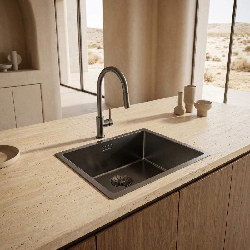 Pure.Sink Comfort PVD Gun Metal spoelbak 34x40 cm onderbouw, vlakbouw en opbouw PCM3440-61